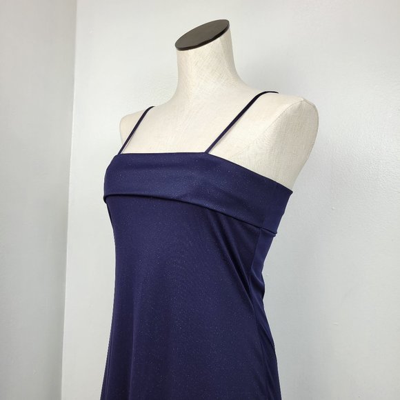 Vintage 90s Navy Glitter Spaghetti Strap Maxi Dress - Picture 5 of 8